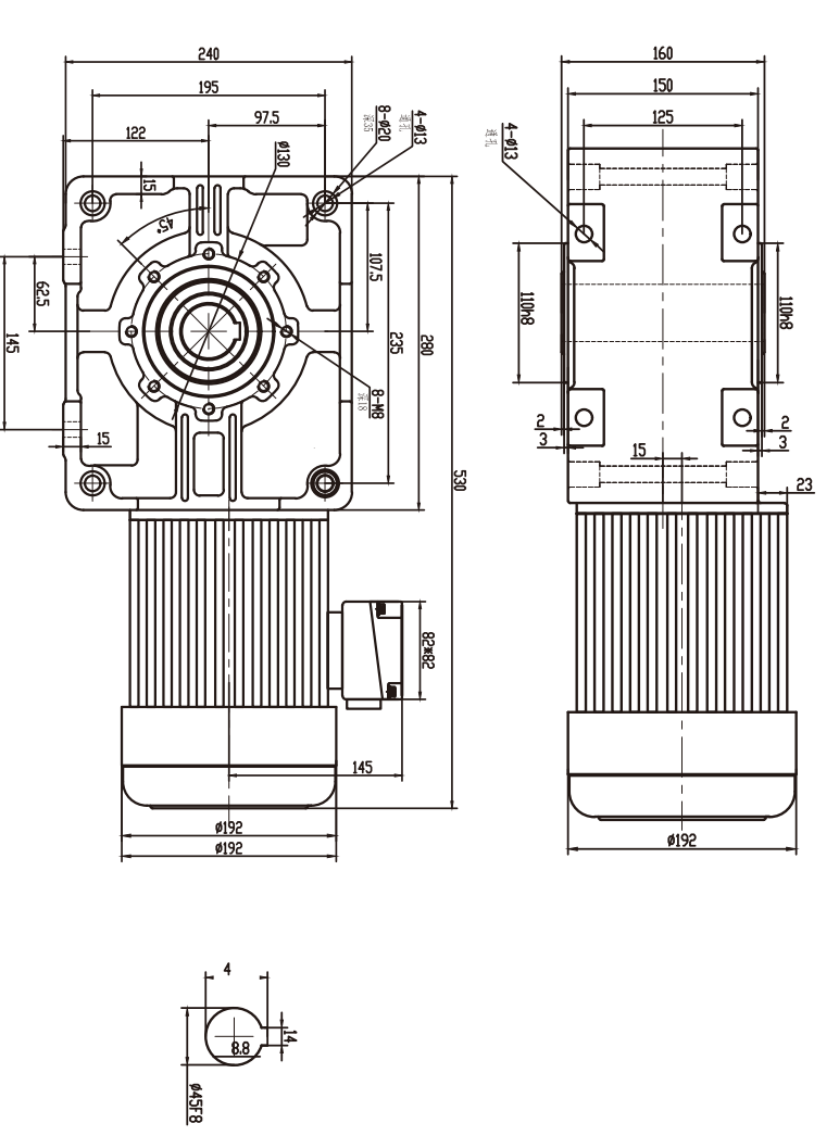 SRH45準(zhǔn)雙曲面軸上型減速機(jī)安裝尺寸圖