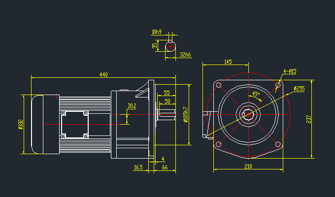 士元電機G1500A齒輪減速三相異步電動機 安裝尺寸圖